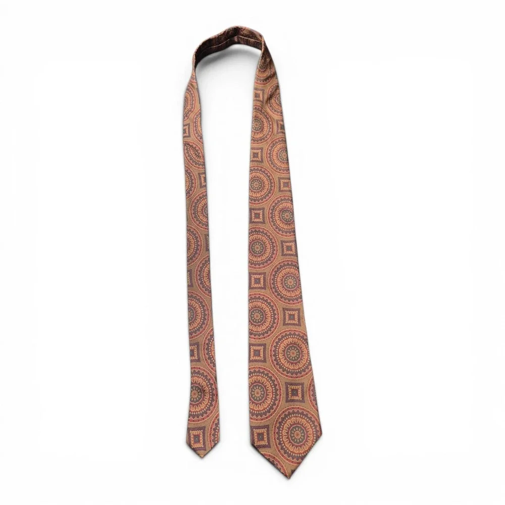 VTG Burberrys London Men's Silk Medallion Necktie Brown‎ Red Blue USA